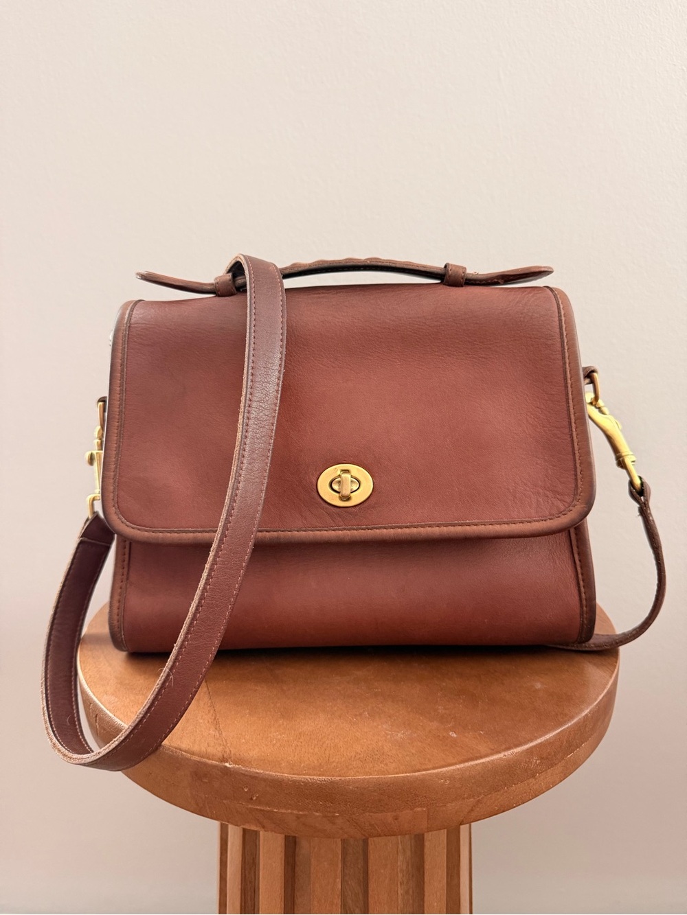 Coach Brown Leather Turn-Lock Shoulder Bag